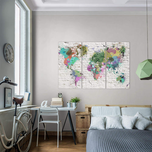 Runa Art Wandbilder Weltkarte Bild XXL Büro Wohnzimmer Bunt Steinwand 120 x 80 cm 3 Teilig 107531b