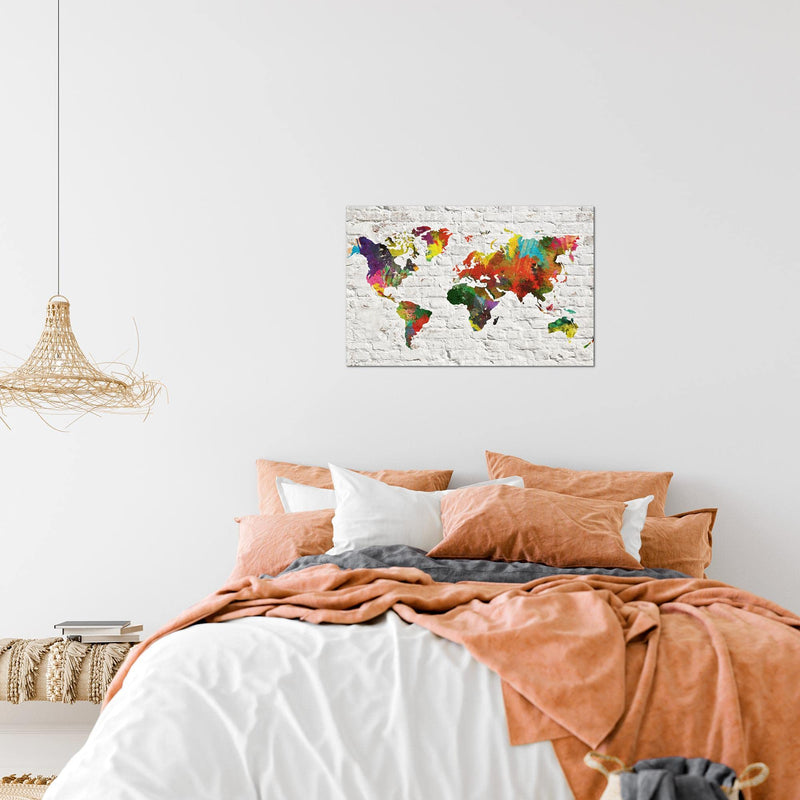 Runa Art Bild Weltkarte Modern Wandbilder Wohnzimmer Büro 1 Teilig - Made In Germany - Steinwand Grau Bunt Flur 106915b