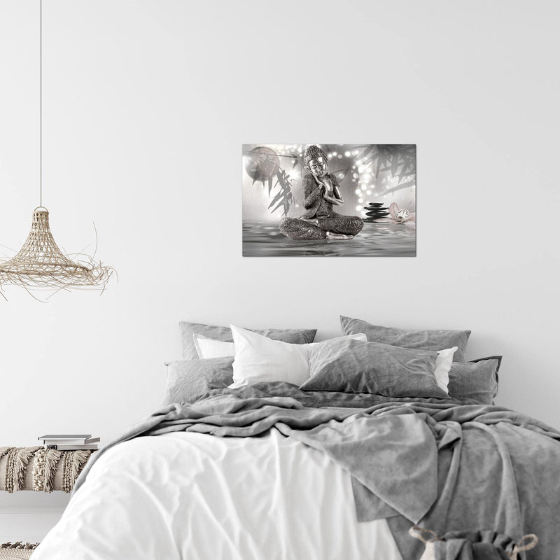 Runa Art Bild Buddha Feng Shui Modern Wandbilder Wohnzimmer Schlafzimmer 1 Teilig - Made In Germany - Meditation Schwarz Weiss Flur 503415b