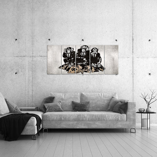 Runa Art Bild Street Art Affen Wandbilder auf Vlies Leinwand 5 Teilig Wanddekoration Loft Wohnzimmer 303456b