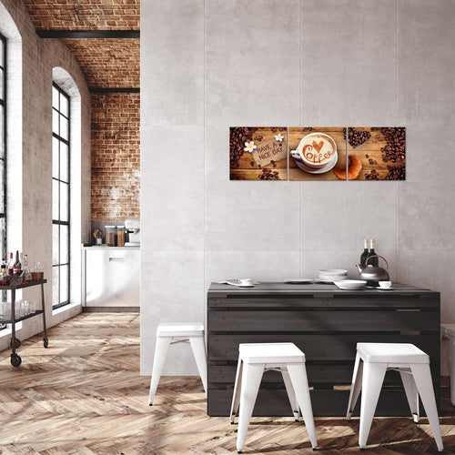 Runa Art - Bilder Küche Kaffee 120 x 40 cm 3 Teilig Wandbild auf Vlies Leinwand Braun Mehrteilig Modern 501233a