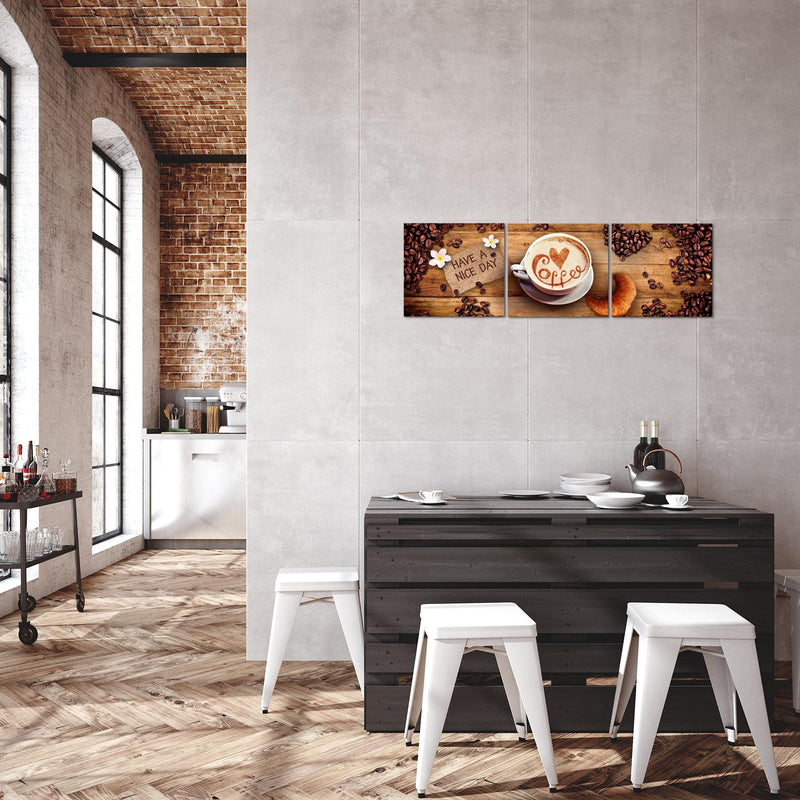 Runa Art - Bilder Küche Kaffee 120 x 40 cm 3 Teilig Wandbild auf Vlies Leinwand Braun Mehrteilig Modern 501233a