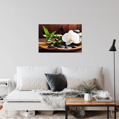 Runa Art Bild Feng Shui Orchidee Modern Wandbilder Wohnzimmer Schlafzimmer 1 Teilig - Made In Germany - Steine Braun Grün Flur 502315a