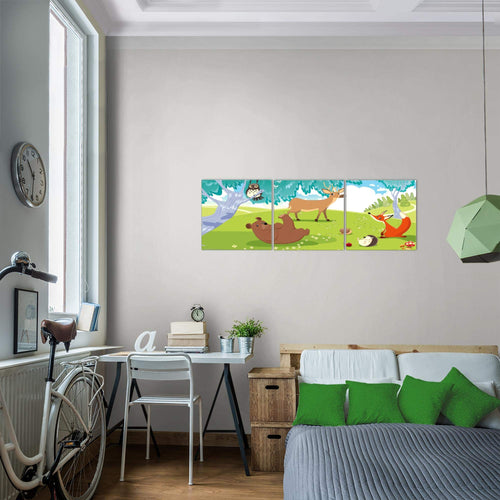 Runa Art Bilder Tiere Dschungel 3 Teilig Bild auf Vlies Leinwand Deko Spielzimmer Baby 90 x 30 cm Kinderzimmer Bunt 001834b