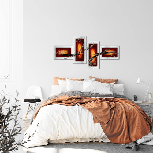Runa Art Wandbilder Set XXL Abstrakt Wohnzimmer Schlafzimmer Grau Braun Orange 4 Teilig - Made in Germany - 102745b