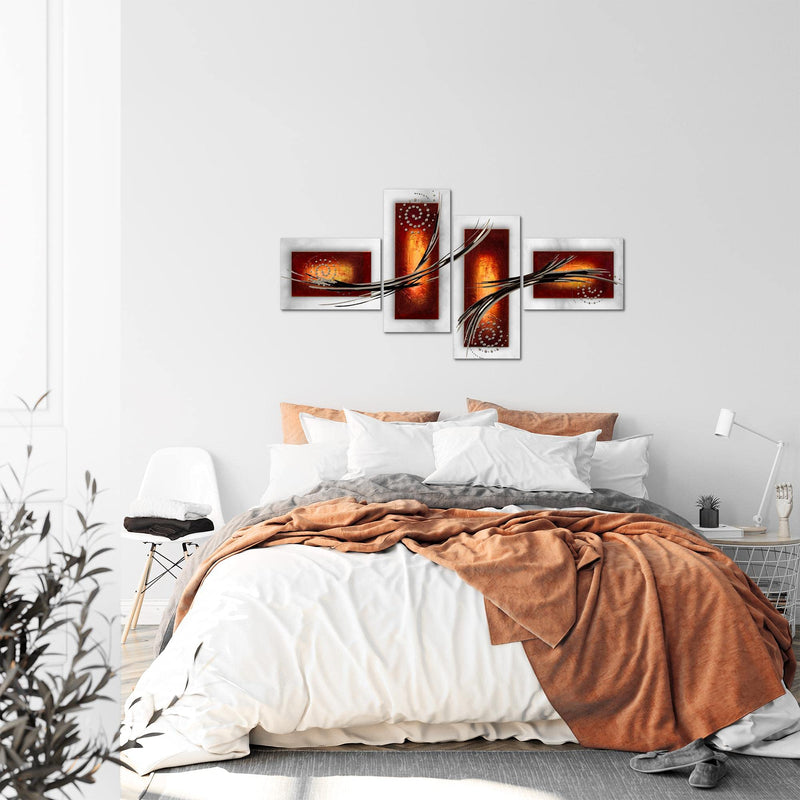 Runa Art Wandbilder Set XXL Abstrakt Wohnzimmer Schlafzimmer Grau Braun Orange 4 Teilig - Made in Germany - 102745b