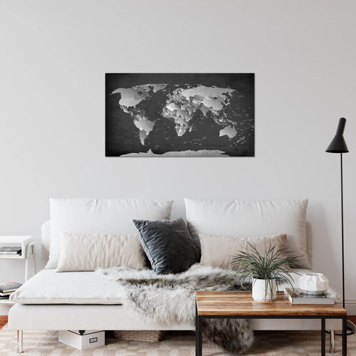 Runa Art Peinture Carte Du Monde Moderne Tableau Decoration Murale - 100% Made In Germany - Carte Noir Blanc Salle 107614b