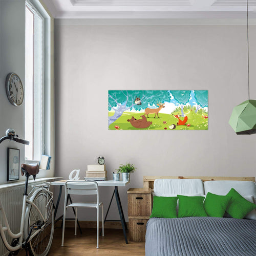 Runa Art Wandbild Tiere Dschungel 1 Teilig 100 x 40 cm Modern Bild auf Vlies Leinwand Kinderzimmer Spielzimmer Baby Bunt 001812a
