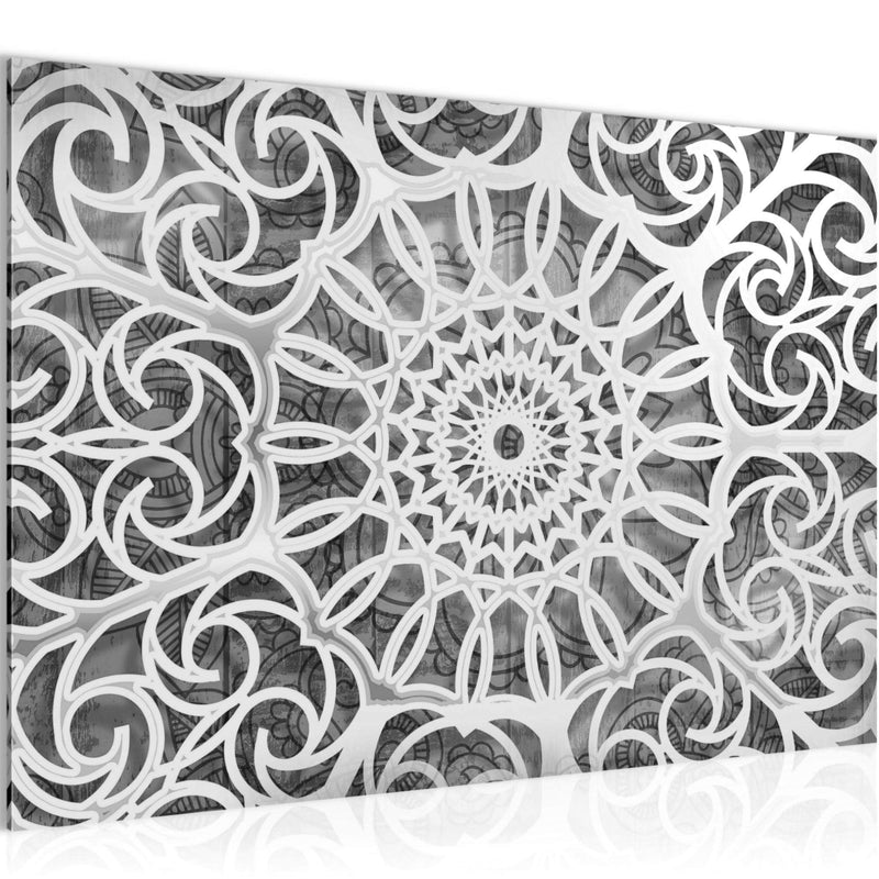Runa Art Bild Mandala Abstrakt Modern Wandbilder Wohnzimmer Schlafzimmer 1 Teilig - Made In Germany - Grau Schwarz Weiss Flur 109615c