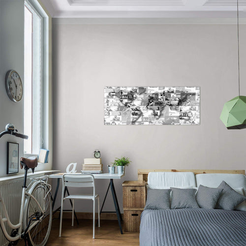 Runa Art Wandbild Weltkarte Banksy Collage 1 Teilig 100 x 40 cm Modern Bild auf Vlies Leinwand Pop Art Loft Wohnzimmer Bunt 104512a