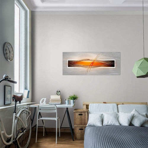 Runa Art Wandbild Abstrakt 100 x 40 cm Modern Bild auf Vlies Leinwand Orange Wohnzimmer Schlafzimmer Büro Wellen 103312c