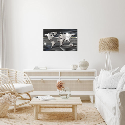 Runa Art Bild Weltkarte Modern Wandbilder Wohnzimmer Büro 1 Teilig - Made In Germany - Abstrakt Schwarz Weiss Flur 107915a