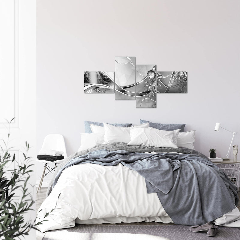 Runa Art Wandbilder Set XXL Abstrakt Wohnzimmer Schlafzimmer Schwarz Weiss Grau 4 Teilig - Made in Germany - 109145c