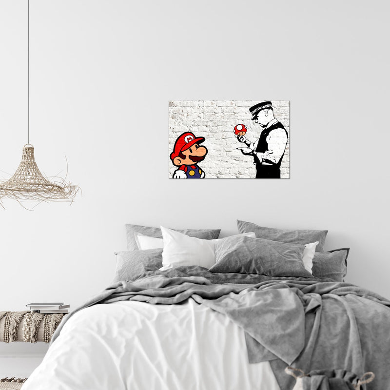 Runa Art Bild Mario and Cop Banksy Modern Wandbilder Jugendzimmer Wohnzimmer 1 Teilig - Made In Germany - Street Art Weiss Bunt Flur 006515a