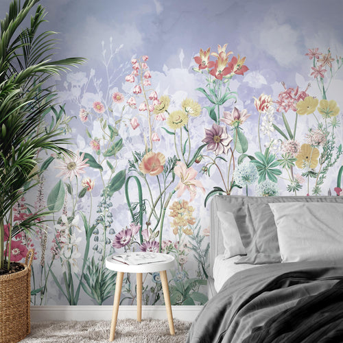 Novart Fototapete Blumen 396 x 280 cm Wandtapete Blumenwiese Blau Wohnzimmer Schlafzimmer - N9130012a