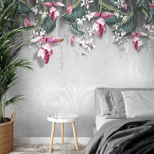 Novart Fototapeten 396 x 280 cm Blumen Blätter - Vlies Wanddekoration Wohnzimmer Schlafzimmer - Deutsche Manufaktur - beige N9122012c