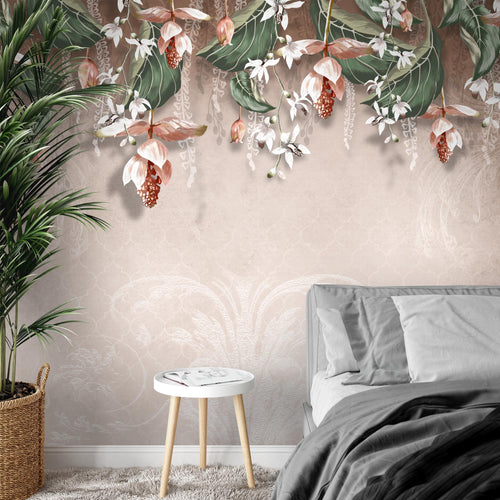 Novart Fototapeten 396 x 280 cm Blumen Blätter - Vlies Wanddekoration Wohnzimmer Schlafzimmer - Deutsche Manufaktur - grau N9122012a