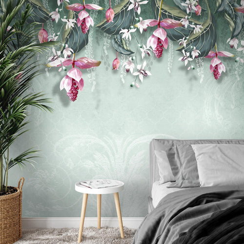 Novart Fototapeten 396 x 280 cm Blumen Blätter - Vlies Wanddekoration Wohnzimmer Schlafzimmer - Deutsche Manufaktur - grün N9122012b