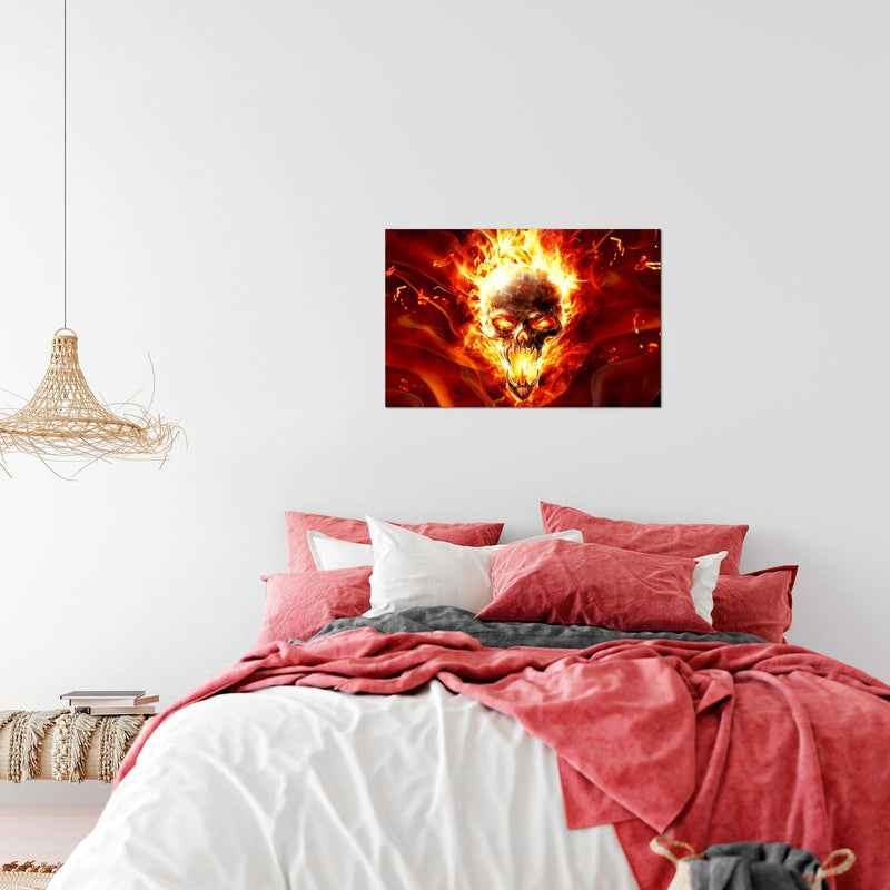 Runa Art Bild Totenkopf Feuer Modern Wandbilder Wohnzimmer 1 Teilig - Made In Germany - Flamme Rot Schwarz Flur 402315a