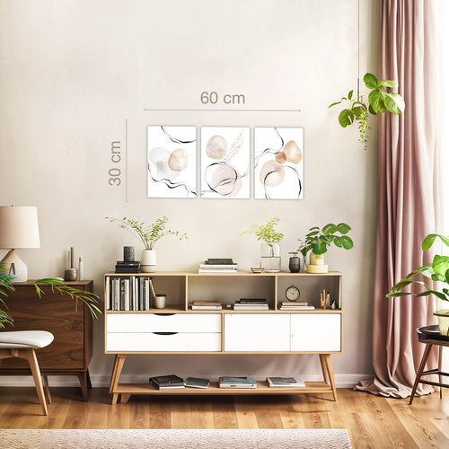 Novart Quadros Astratto Moda - Completamente Pronto Da Appendere - Soggiorno Camera da letto Decorazione Elegante - Set 3 Pezzi Bianco Beige - N039330a
