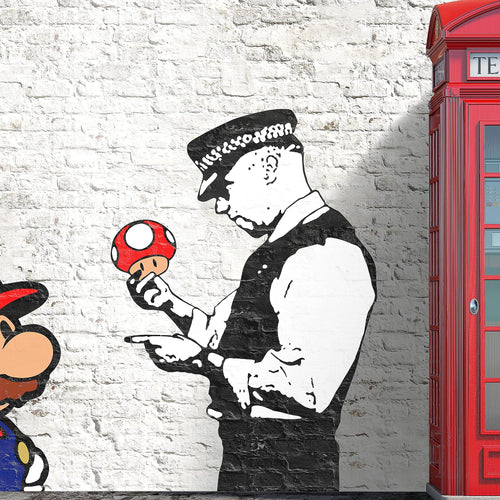 Runa Art Wandbilder Mario And Cop Bild XXL Jugendzimmer Wohnzimmer Grau Bunt Graffiti Street Art 120 x 80 cm 3 Teilig 032931c