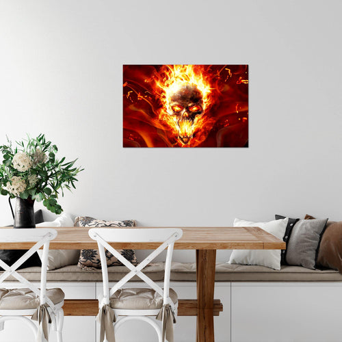 Runa Art Bild Totenkopf Feuer Modern Wandbilder Wohnzimmer 1 Teilig - Made In Germany - Flamme Rot Schwarz Flur 402315a