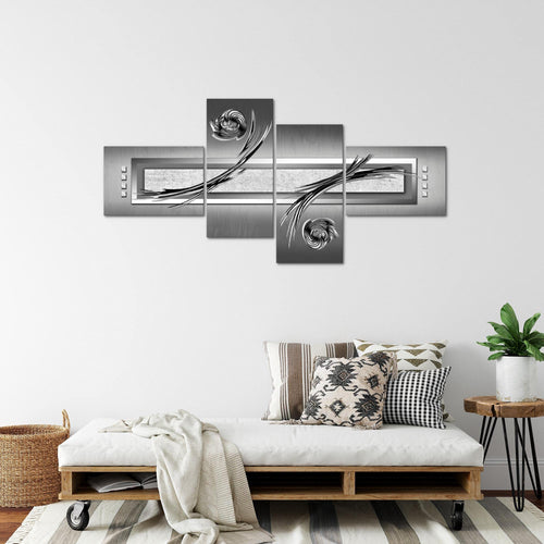 Runa Art Wandbilder Set XXL Abstrakt Wohnzimmer Schlafzimmer Grau Schwarz Grün 4 Teilig - Made in Germany - 102845c