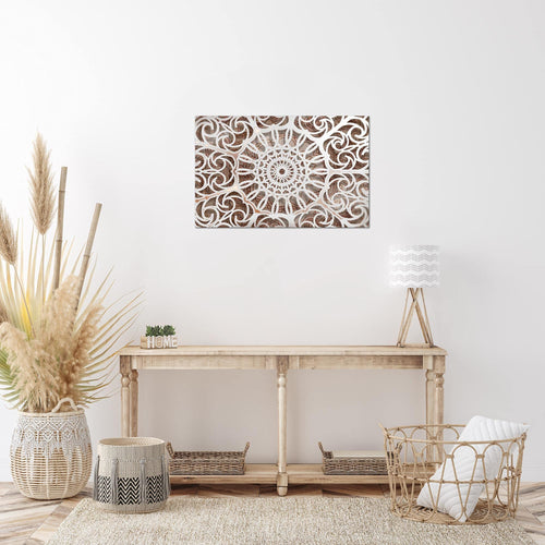 Runa Art Bild Mandala Abstrakt Modern Wandbilder Wohnzimmer Schlafzimmer 1 Teilig - Made In Germany - Orientalisch Beige Weiss Flur 109615a