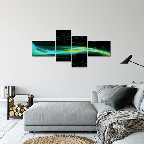 Runa Art Wandbilder Set XXL Abstrakt Wohnzimmer Schlafzimmer Schwarz Türkis Grün 4 Teilig - Made in Germany - 103245b