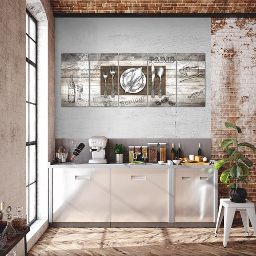 Runa Art Wandbild XXL Küche Abstrakt Esszimmer Küchenbilder 200 x 80 cm Grau 5 Teilig - Made in Germany - 038155c