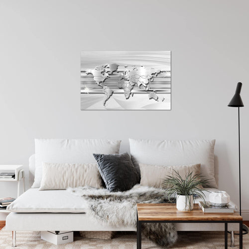 Runa Art Bild Weltkarte Modern Wandbilder Wohnzimmer Büro 1 Teilig - Made In Germany - Abstrakt Silber Grau Flur 107915c