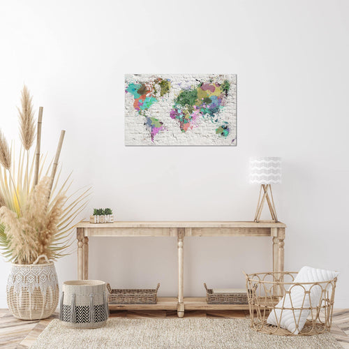Runa Art Bild Weltkarte Modern Wandbilder Wohnzimmer Büro 1 Teilig - Made In Germany - Ziegelwand Bunt Flur 107515c
