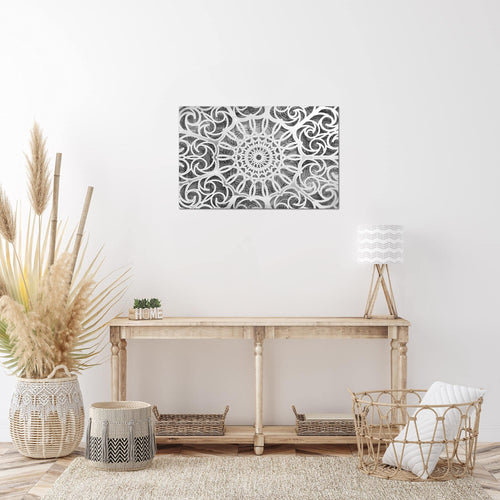 Runa Art Bild Mandala Abstrakt Modern Wandbilder Wohnzimmer Schlafzimmer 1 Teilig - Made In Germany - Grau Schwarz Weiss Flur 109615c