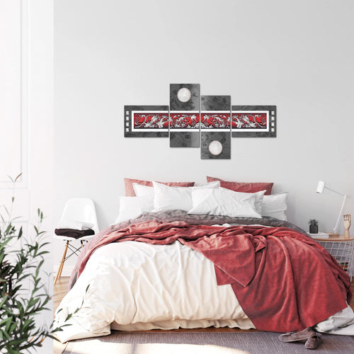 Runa Art Wandbilder Set XXL Abstrakt Wohnzimmer Schlafzimmer Grau Rot 4 Teilig - Made in Germany - 102945a