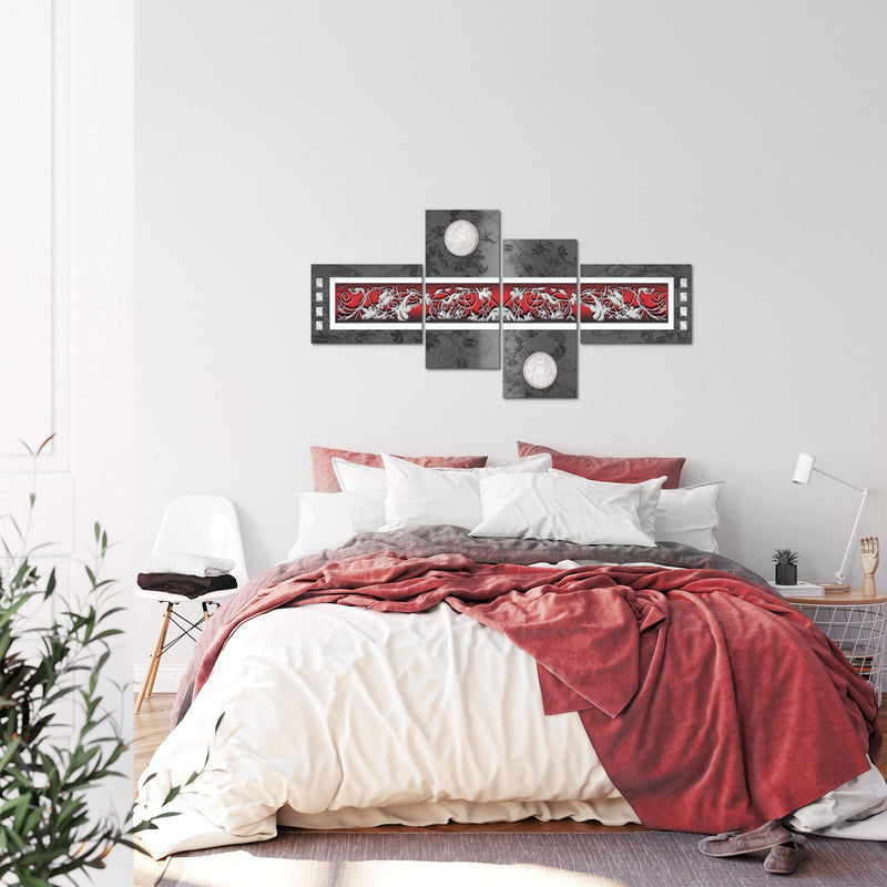 Runa Art Wandbilder Set XXL Abstrakt Wohnzimmer Schlafzimmer Grau Rot 4 Teilig - Made in Germany - 102945a