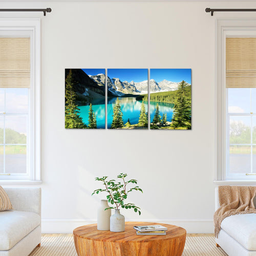 Runa Art Wandbilder Wald See Bild XXL Wohnzimmer Schlafzimmer Grün Blau Natur 120 x 80 cm 3 Teilig 049731a
