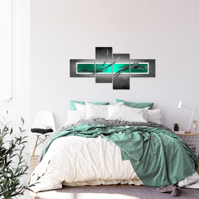 Runa Art Wandbilder Set XXL Abstrakt Wohnzimmer Schlafzimmer Grau Türkis Schwarz 4 Teilig - Made in Germany - 102645a