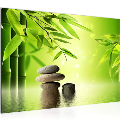 Runa Art Bild Feng Shui Steine Modern Wandbilder Wohnzimmer Schlafzimmer 1 Teilig - Made In Germany - Bambus Spa Grün Flur 501915a