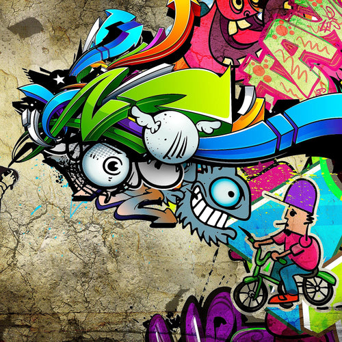 Runa Art Bild Graffiti Modern Wandbilder Loft Wohnzimmer 1 Teilig - Made In Germany - Street Art Bunt Flur 401915a