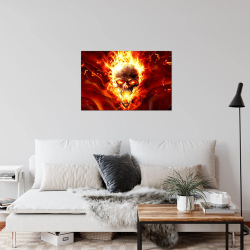 Runa Art Bild Totenkopf Feuer Modern Wandbilder Wohnzimmer 1 Teilig - Made In Germany - Flamme Rot Schwarz Flur 402315a