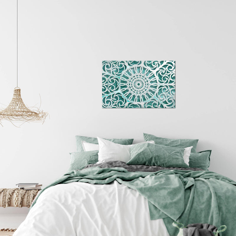 Runa Art Bild Mandala Abstrakt Modern Wandbilder Wohnzimmer Schlafzimmer 1 Teilig - Made In Germany - Orientalisch Türkis Grau Flur 109615b