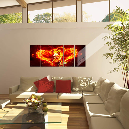 Runa Art Wandbild XXL Feuer Herz Wohnzimmer 200 x 80 cm Rot 5 Teilig - Made in Germany - 102255a
