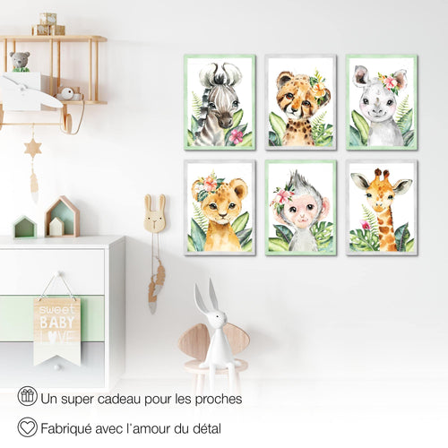 Novart Wandbilder - KEIN EXTRA RAHMEN BENÖTIGT - Kinderzimmer Mädchen Junge - Bilder Modern Tiere Afrika - Grün - N017365a