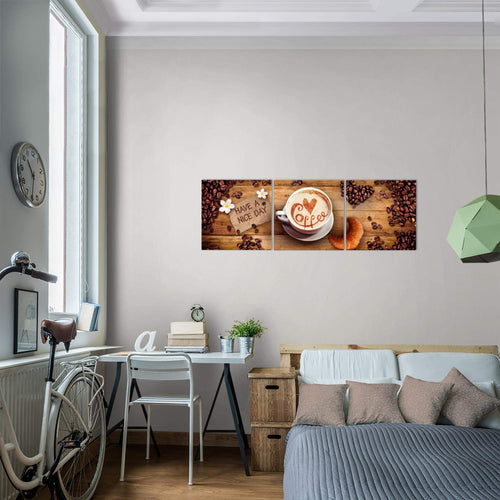Runa Art - Bilder Küche Kaffee 120 x 40 cm 3 Teilig Wandbild auf Vlies Leinwand Braun Mehrteilig Modern 501233a
