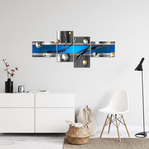 Runa Art Wandbilder Set XXL Abstrakt Wohnzimmer Schlafzimmer Blau Grau Beige 4 Teilig - Made in Germany - 109545b
