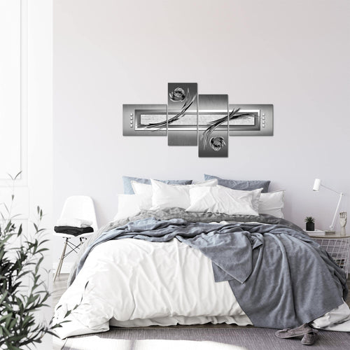 Runa Art Wandbilder Set XXL Abstrakt Wohnzimmer Schlafzimmer Grau Schwarz Grün 4 Teilig - Made in Germany - 102845c