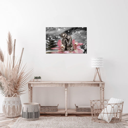 Runa Art Bild Buddha Orchidee Modern Wandbilder Wohnzimmer Schlafzimmer 1 Teilig - Made In Germany - Zen Grau Rosa Flur 505315c