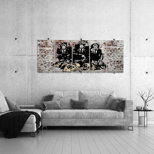 Runa Art Wandbild XXL Street Art Affen Loft Wohnzimmer 200 x 80 cm Braun 5 Teilig - Made in Germany - 303455c