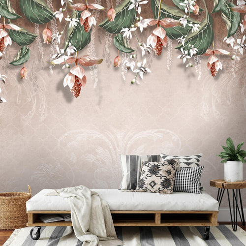 Novart Fototapeten 396 x 280 cm Blumen Blätter - Vlies Wanddekoration Wohnzimmer Schlafzimmer - Deutsche Manufaktur - grau N9122012a