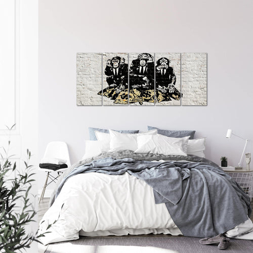 Runa Art Wandbild XXL Street Art Affen Loft Wohnzimmer 200 x 80 cm Grau 5 Teilig - Made in Germany - 303455a